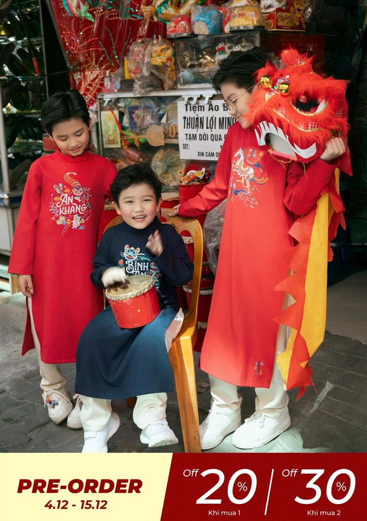 Set Áo Dài Thêu Cao Cấp Bé Trai Xanh Bình An