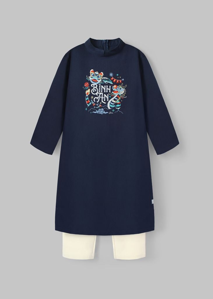 Set Áo Dài Thêu Cao Cấp Bé Trai Xanh Bình An