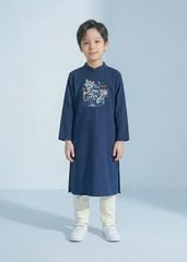 Set Áo Dài Thêu Cao Cấp Bé Trai Xanh Bình An