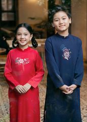 Set Áo Dài Thêu Cao Cấp Bé Trai Xanh Múa Lân