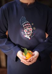 Set Áo Dài Thêu Cao Cấp Bé Trai Xanh Múa Lân