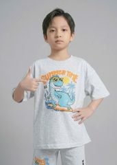 Set Áo Form Rộng Bé Trai & Quần Short 230gsm Xám Melange Khủng Long