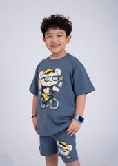 Set Áo Form Rộng Bé Trai & Quần Short 230gsm Xanh Gấu