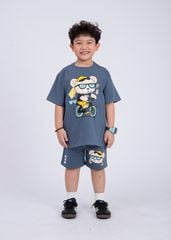 Set Áo Form Rộng Bé Trai & Quần Short 230gsm Xanh Gấu