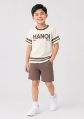 Set Áo Form Rộng Bé Trai & Quần Short Kem Phối Nâu Hanoi