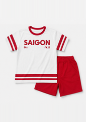Set Áo Form Rộng Bé Trai & Quần Short Trắng Phối Đỏ Saigon