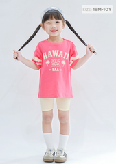 Set Áo Form Rộng & Quần Biker Bé Gái Hồng Hawaii Phối Kem