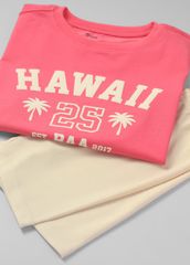 Set Áo Form Rộng & Quần Biker Bé Gái Hồng Hawaii Phối Kem