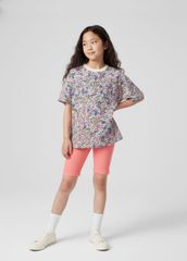 Set Áo Form Rộng & Quần Biker Bé Gái Kem Floral Phối Cam