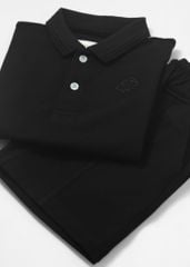 Set Polo Bé Trai Cổ Dệt Đen Thêu Logo