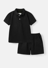 Set Polo Bé Trai Cổ Dệt Đen Thêu Logo