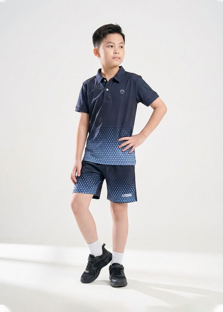 Set Polo Bé Trai Siêu Nhẹ Ultra Light Navy Hoạ Tiết Halftone