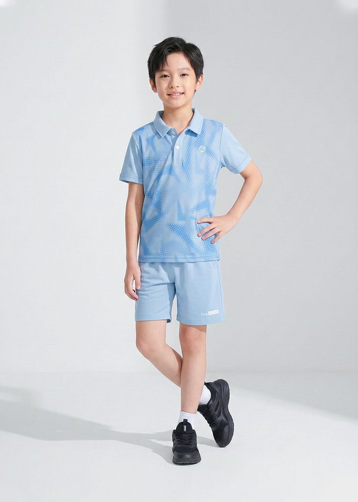 Set Polo Bé Trai Siêu Nhẹ Ultra Light Xanh Nhạt Hoạ Tiết Halftone