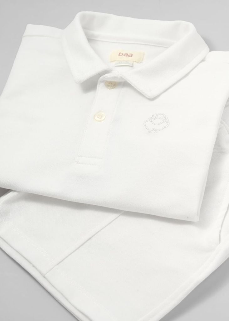 Set Polo Bé Trai Trắng Thêu Logo