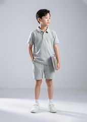 Set Polo Bé Trai Xám Thêu Logo 03