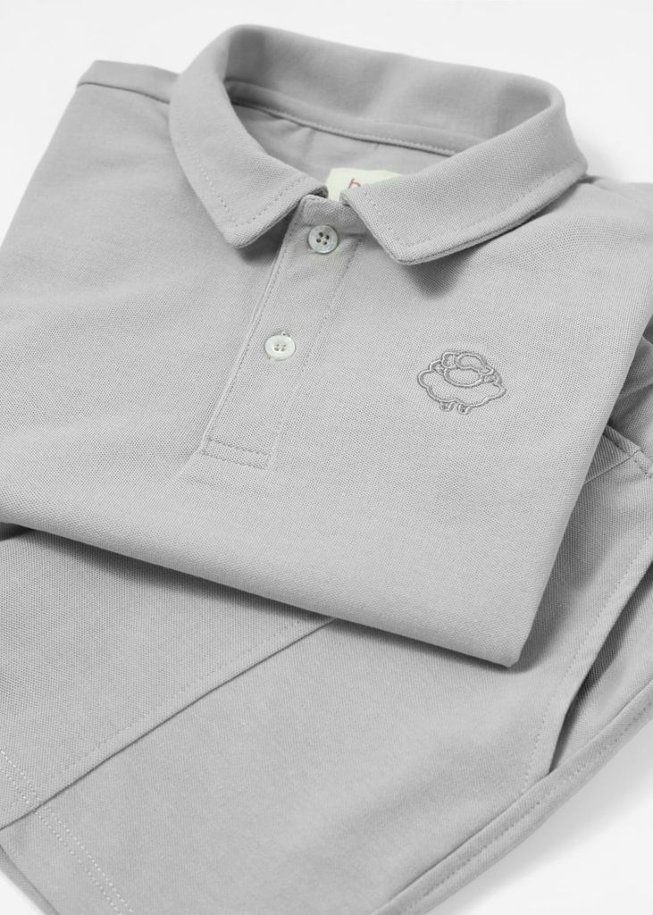 Set Polo Bé Trai Xám Thêu Logo 03