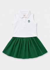 Set Polo Cộc Tay & Chân Váy Xếp Ly Bé Gái Trắng Phối Xanh Lá