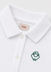 Set Polo Cộc Tay & Chân Váy Xếp Ly Bé Gái Trắng Phối Xanh Lá