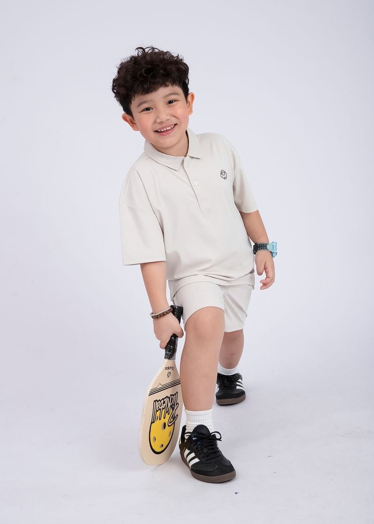 Set Polo Form Rộng Bé Trai Siêu Nhẹ Ultra Light Be