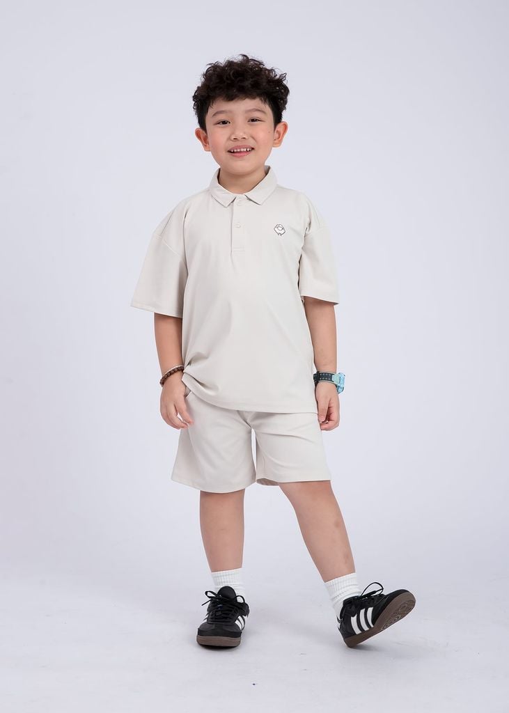 Set Polo Form Rộng Bé Trai Siêu Nhẹ Ultra Light Be