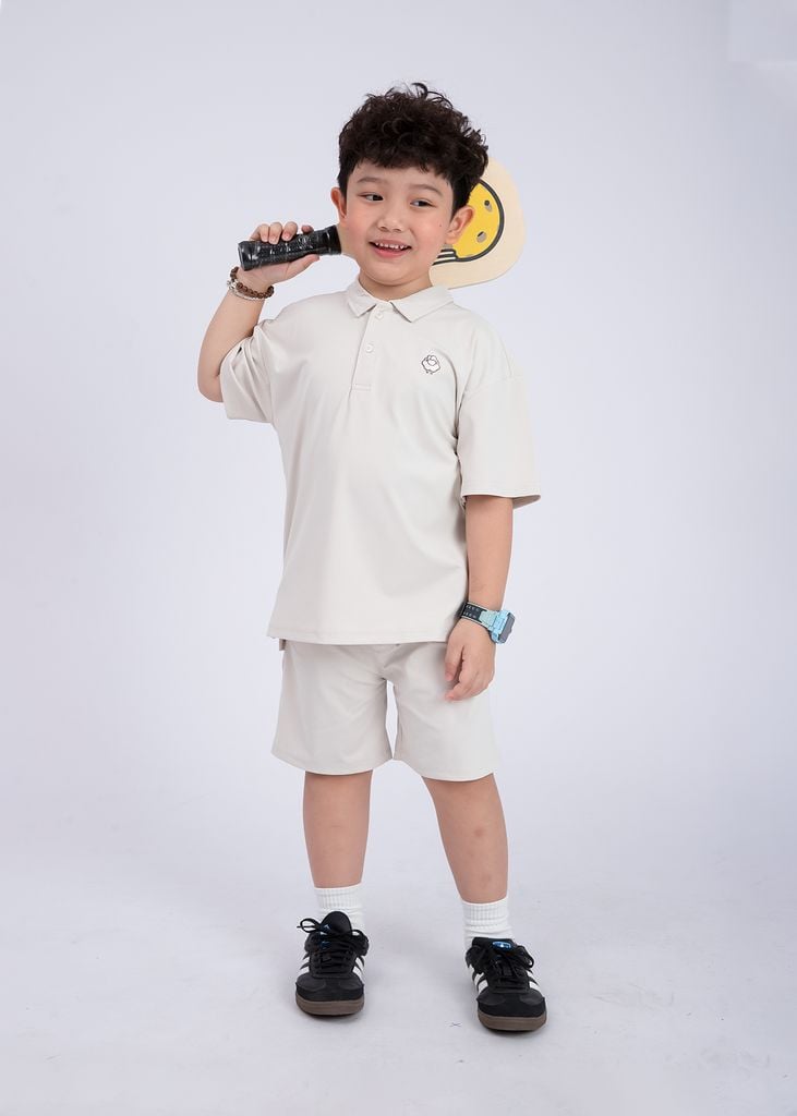 Set Polo Form Rộng Bé Trai Siêu Nhẹ Ultra Light Be
