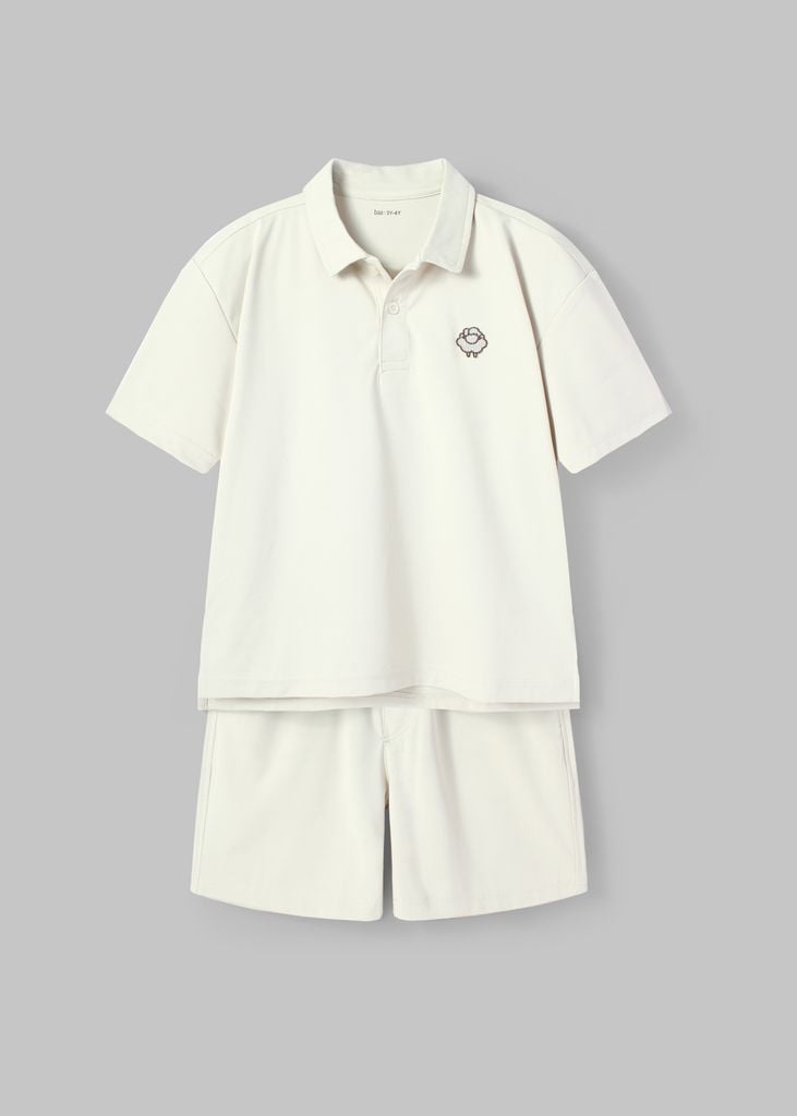 Set Polo Form Rộng Bé Trai Siêu Nhẹ Ultra Light Be