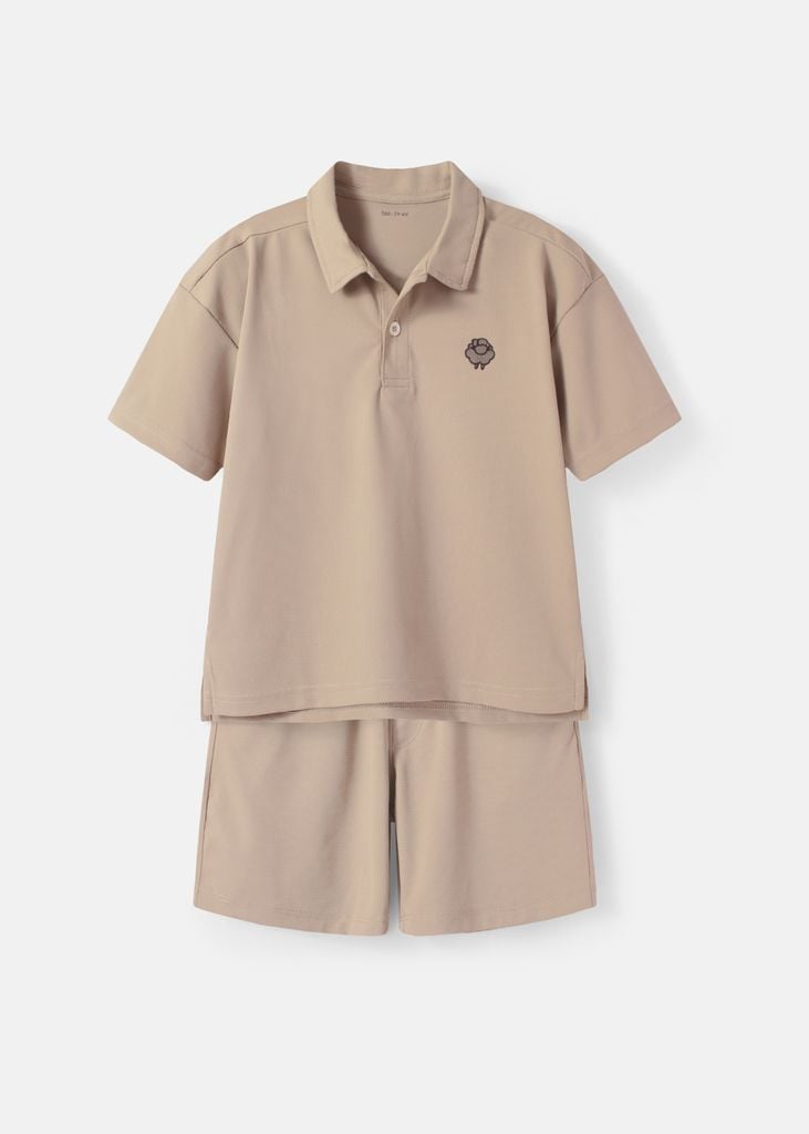 Set Polo Form Rộng Bé Trai Siêu Nhẹ Ultra Light Nâu Nhạt