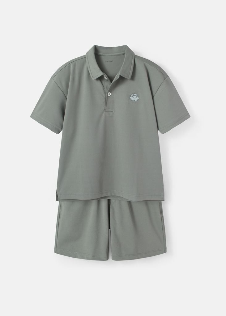 Set Polo Form Rộng Bé Trai Siêu Nhẹ Ultra Light Xanh Rêu