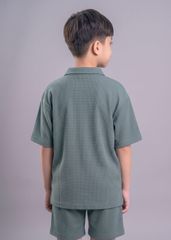 Set Polo Form Rộng Bé Trai Xanh Teal Thêu Cây Dừa