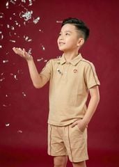 Set Polo Ngắn Tay Bé Trai Beige Viền Đỏ