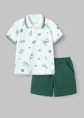 Set Polo Ngắn Tay Bé Trai Phối Trắng Hoạ Tiết Summer Phối Xanh Lá