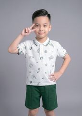 Set Polo Ngắn Tay Bé Trai Phối Trắng Hoạ Tiết Summer Phối Xanh Lá