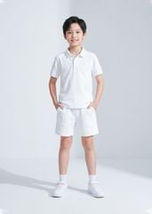Set Polo Ngắn Tay Bé Trai Trắng Thêu Logo 02