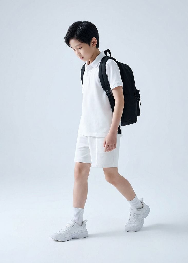 Set Polo Ngắn Tay Bé Trai Trắng Thêu Logo 02