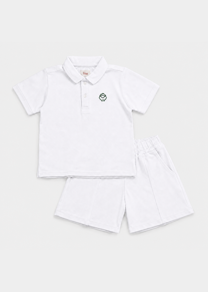 Set Polo Ngắn Tay Bé Trai Trắng Thêu Logo 03