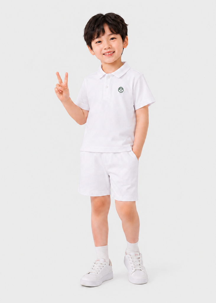 Set Polo Ngắn Tay Bé Trai Trắng Thêu Logo 03