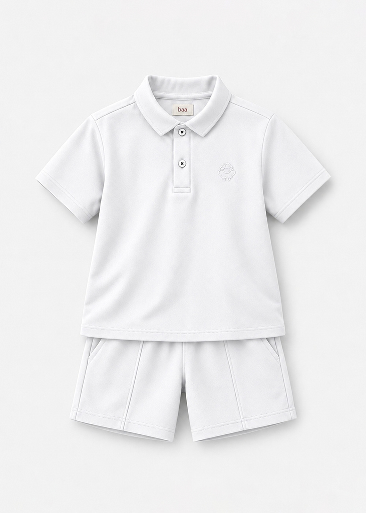 Set Polo Ngắn Tay Bé Trai Trắng Thêu Logo 04
