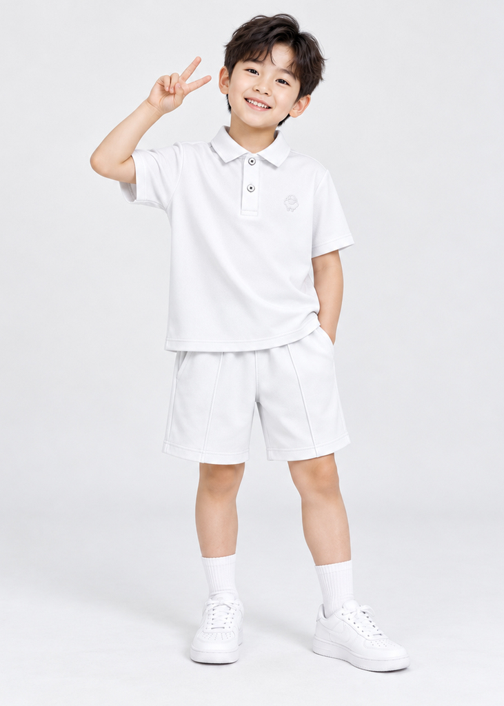 Set Polo Ngắn Tay Bé Trai Trắng Thêu Logo 04