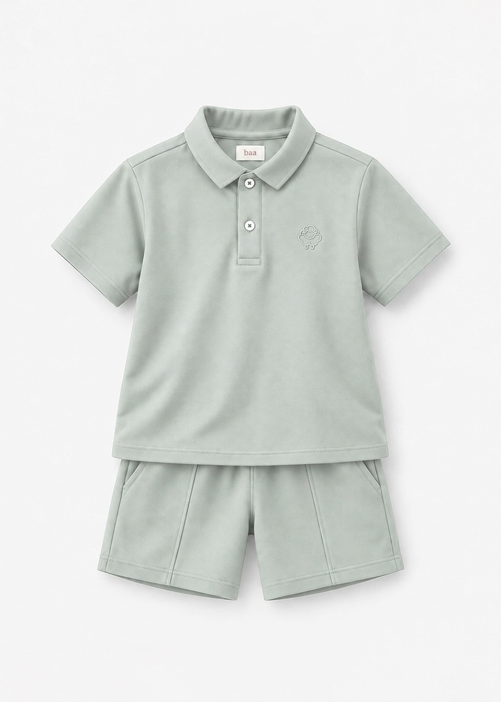 Set Polo Ngắn Tay Bé Trai Xám Thêu Logo
