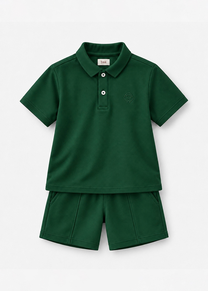 Set Polo Ngắn Tay Bé Trai Xanh Lá Thêu Logo