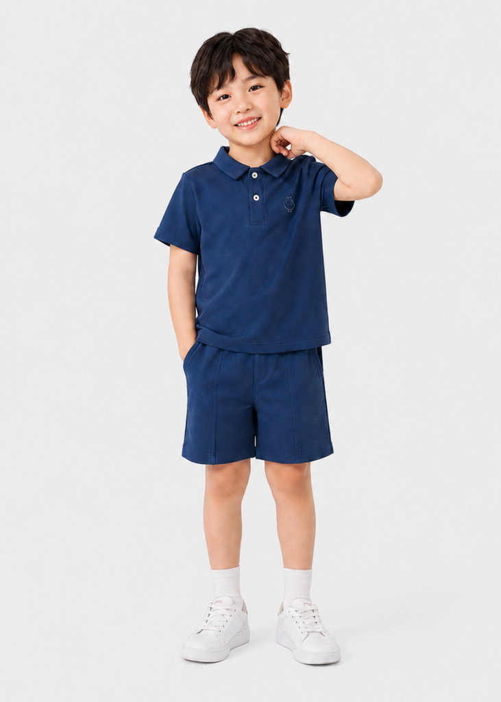 Set Polo Ngắn Tay Bé Trai Xanh Xám Thêu Logo 02
