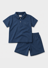 Set Polo Ngắn Tay Bé Trai Xanh Xám Thêu Logo 02