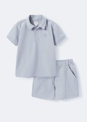 Set Polo Ngắn Tay Bé Trai Xanh Xám Thêu Logo