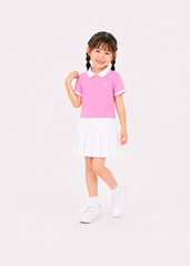 Set Polo Ngắn Tay & Chân Váy Xếp Ly Bé Gái Hồng Phối Trắng