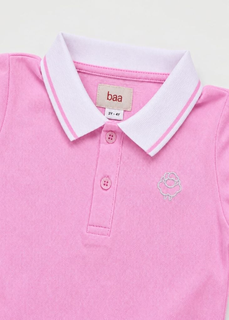 Set Polo Ngắn Tay & Chân Váy Xếp Ly Bé Gái Hồng Phối Trắng