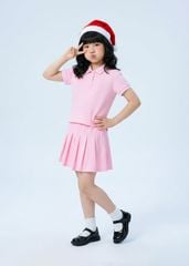 Set Polo Ngắn Tay & Chân Váy Xếp Ly Bé Gái Hồng Viền Trắng