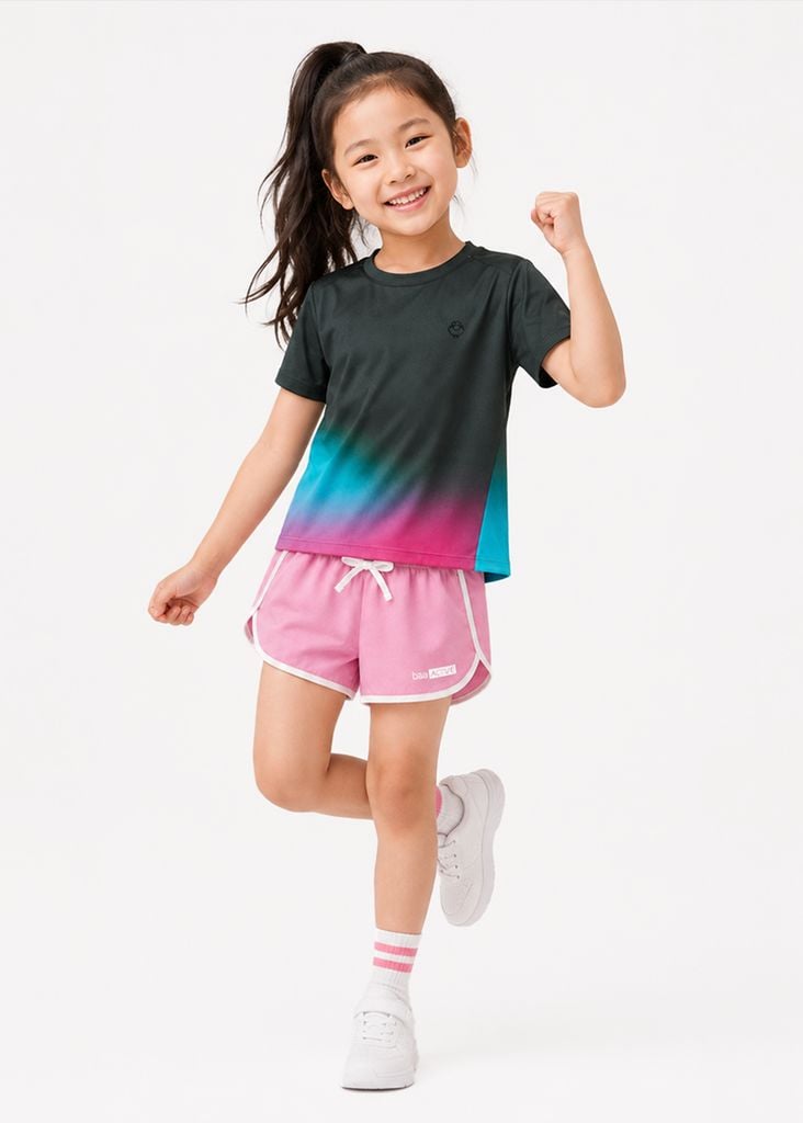 Set Thể Thao Cho Bé Siêu Nhẹ Ultra Light (Đen Hồng Ombre + Quần Dù Hồng)