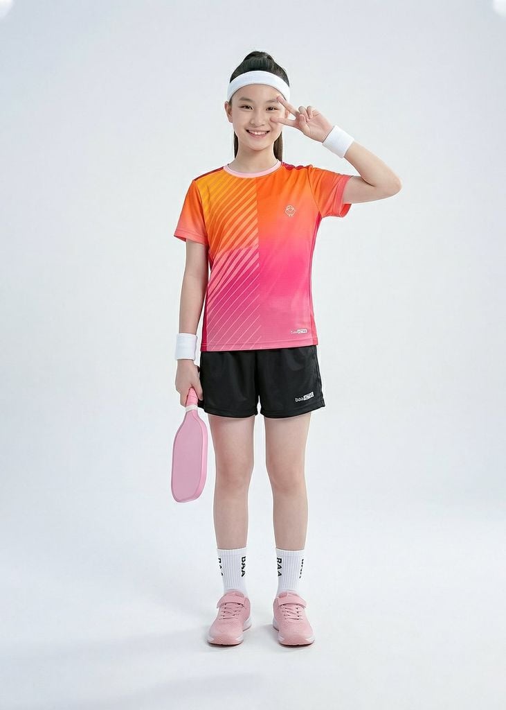 Set Thể Thao Cho Bé Siêu Nhẹ Ultra Light Họa Tiết Sọc (Cam Hồng + Đen 08)