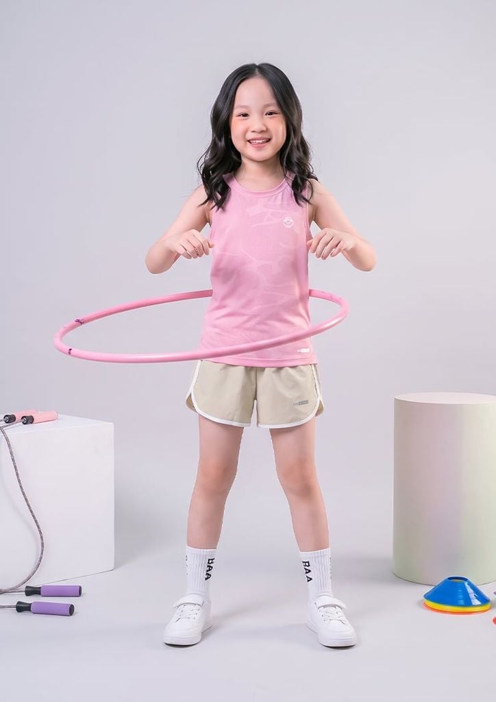 Set Thể Thao Cộc Tay Bé Gái Siêu Nhẹ Ultra Light (Hồng 02 + Quần Dù Be)