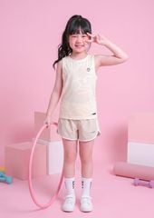 Set Thể Thao Cộc Tay Bé Gái Siêu Nhẹ Ultra Light (Vàng Nhạt + Quần Dù Be)